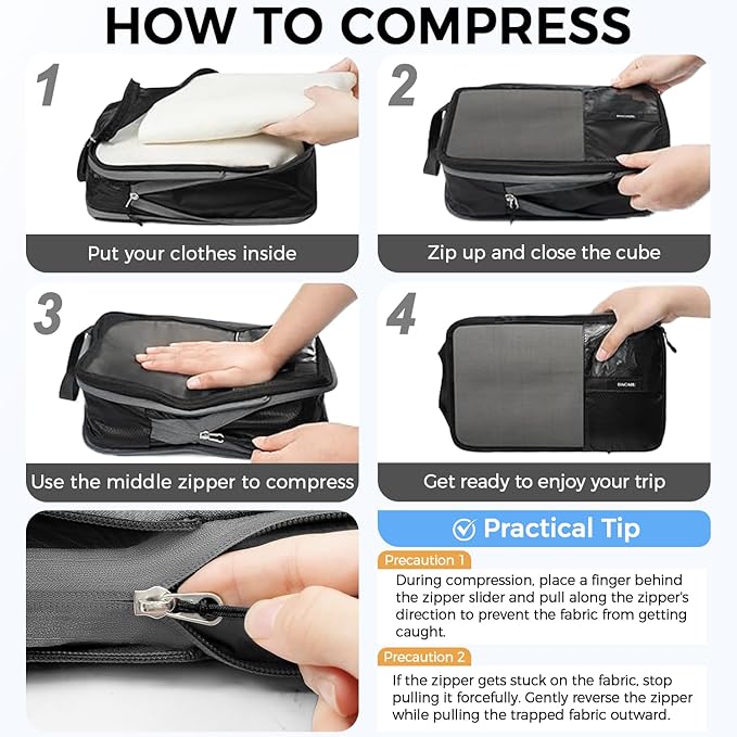 BAGAIL 6 Set Ultralight Compression Packing Cubes Packing Organizer for Travel Accessories Luggage Suitcase Backpack