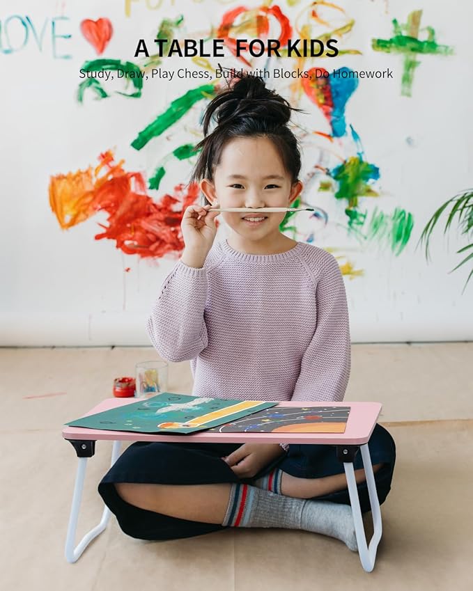 Ruxury Foldable Lap Desk Laptop Stand Bed Desk Table Tray, Breakfast Serving Tray, Portable & Lightweight Mini Table, Lap Tablet Desk for Sofa Couch Floor - Pink