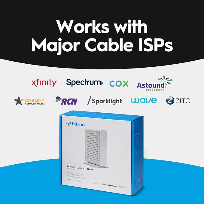 Hitron CODA56 Multi-Gigabit DOCSIS 3.1 Modem | 2.5 Gbps Max Internet Speeds | Certified with Xfinity, Charter Spectrum, Cox | 2.5 Gbps Ethernet Cable Modem ONLY | Requires Separate WiFi Router