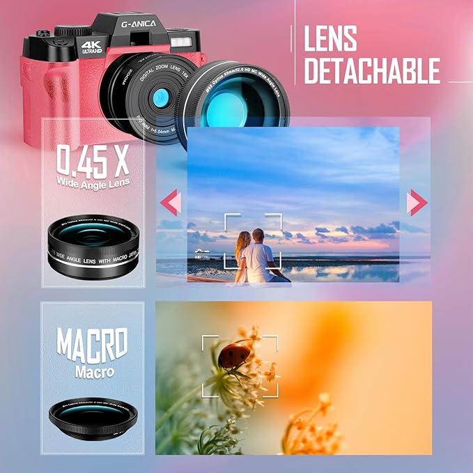 TURE 4K Digital Cameras for Photography, 48MP Vlogging Camera for YouTube with Microphone, WiFi and Tripod Grip, Video Camera with Wide-Angle&Macro Lens, Content Creator Kit & Travel Camera