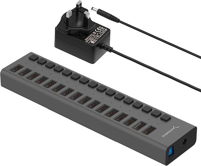 SABRENT 16-Port USB 3.0 Data Hub and Charger with Individual Power Switches, 90W High-Power Output (HB-PU16)