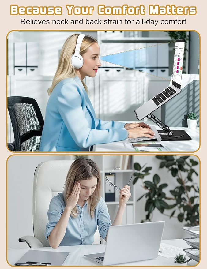 Adjustable Laptop Stand for Desk-360° Rotating Foldable Laptop Holder Ergonomic Laptop Riser for MacBook Pro/Air Dell HP Lenovo Notebook up to 16.3",Black