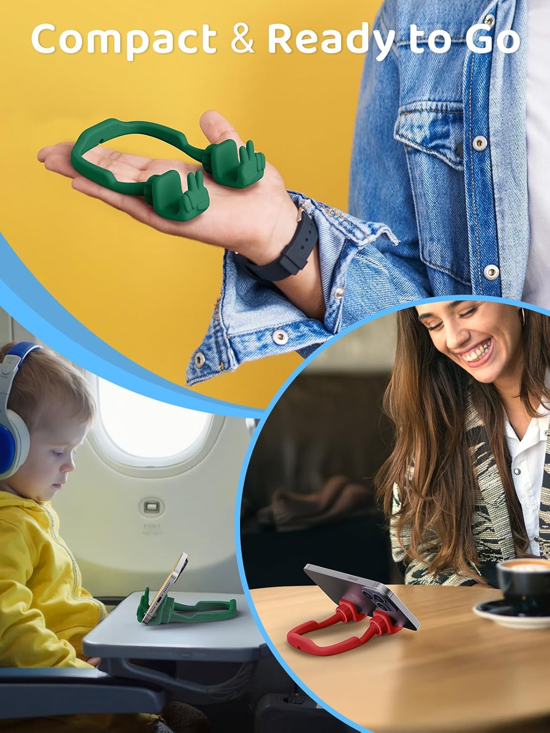 Stocking Stuffers for Teens Girls Boys Kids Cell Phone Stand: 2 Pack Upgrade Adjustable Peace Sign Thumbs Lazy Phone Holder for Desk Cool Gadgets Birthday Gifts for Women Men Adults (Forest Green&Red)