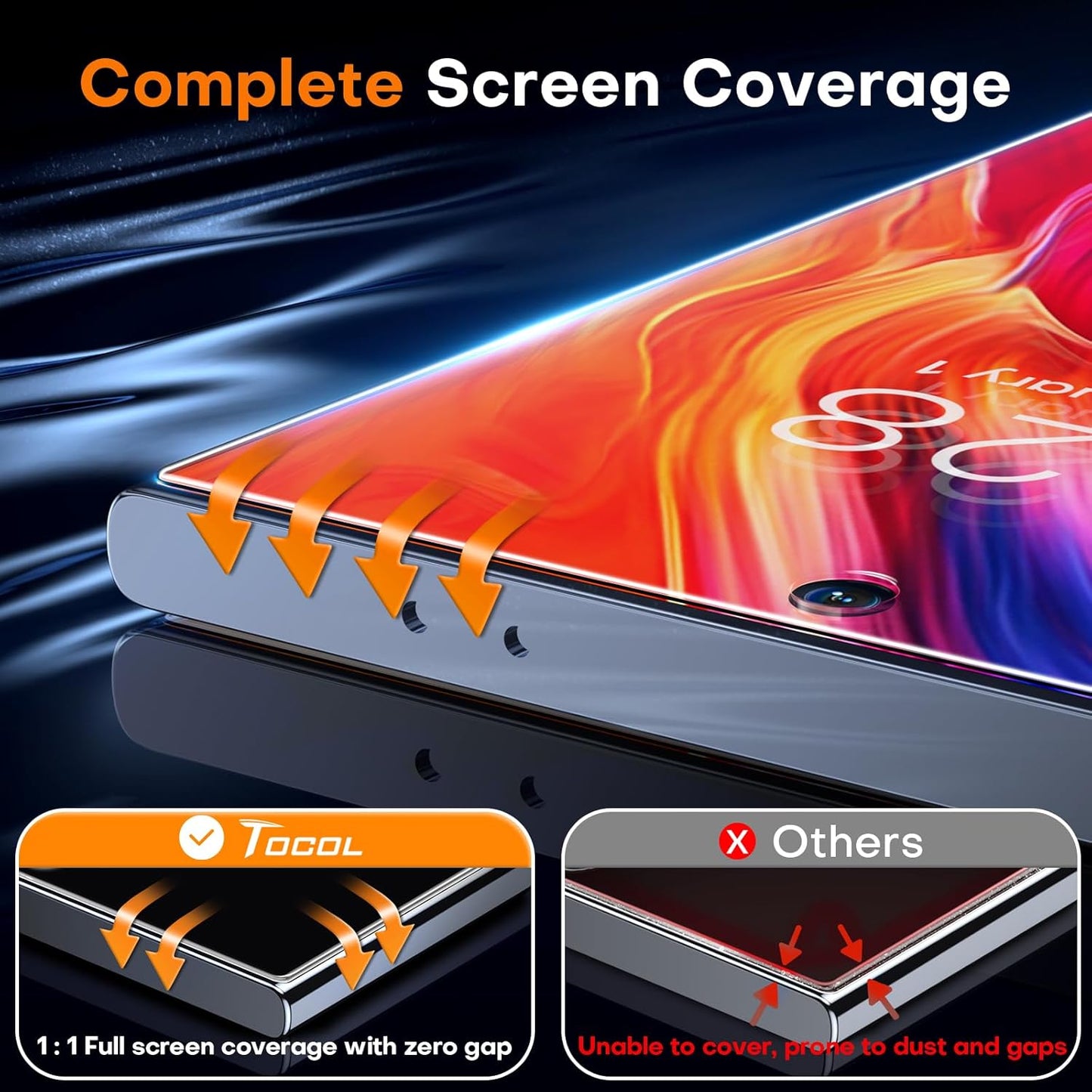 TOCOL for Samsung Galaxy S24 Ultra Screen Protector 9H Hardness Military Grade Shatterproof HD Tempered Glass 2 Pack