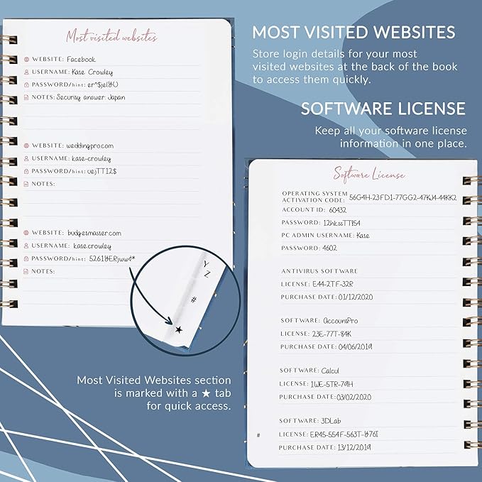 PLANBERRY Password Book Premium – Alphabetized Internet Address Organizer with A-Z Tabs – Website & Computer Password Keeper with Alphabetical Tabs – 6.2x7.7″, Hardcover (Ocean Depths)