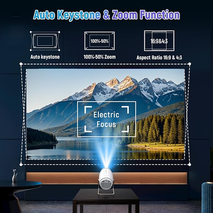 Mini Portable Movie Projector with WiFi and Bluetooth, 4K 1080P Support, 180° Rotatable 130'' Screen, Auto Keystone Compatible with HDMI/USB/Smartphone/PC/Laptop