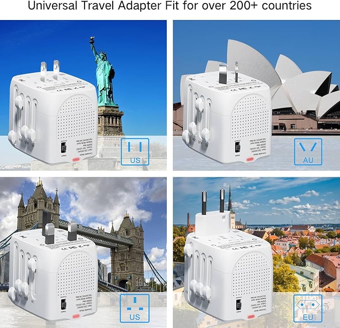 Adaptador de viaje internacional convertidor de voltaje escalones hacia abajo 220V a 110V para teléfonos celulares, portátiles y rizadores, Estados Unidos a Reino Unido, Europa, Australia y más de 200