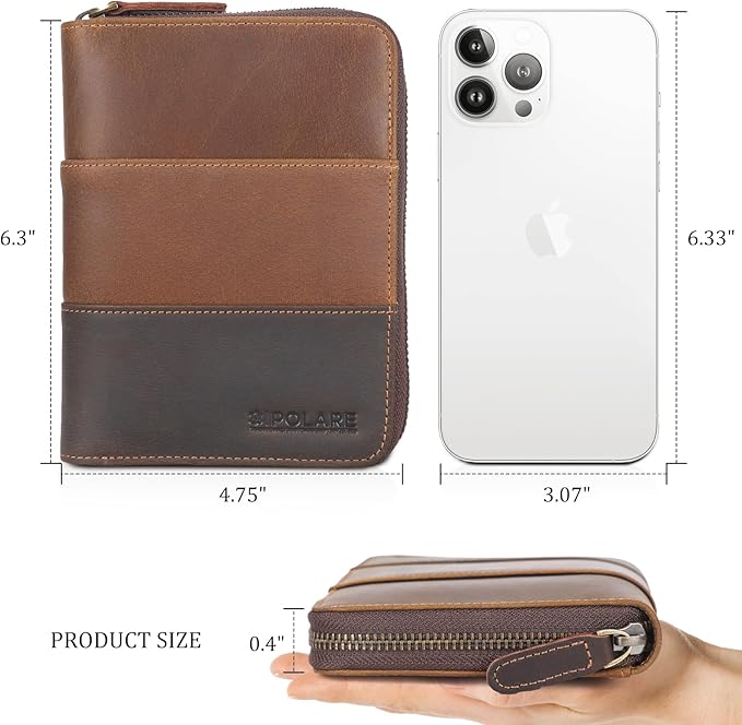 Polare Full Grain Leather Travel Passport Wallet with YKK Zipper and RFID Blocking Document Organizer Holder 2 Passports (Cocoa Brown)
