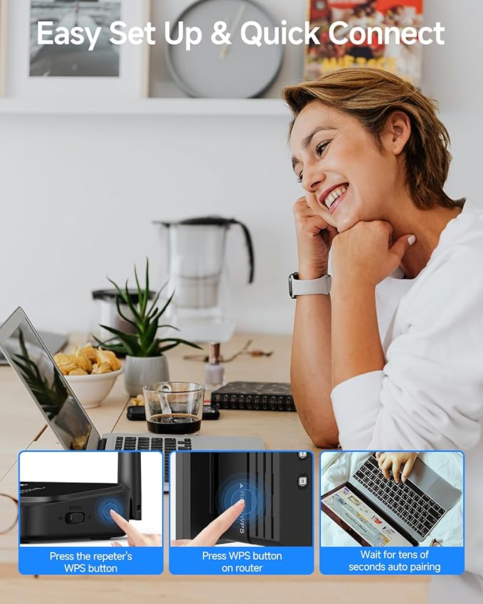 12880 Sq.Ft WiFi Extender Signal Booster, 1200Mbps WiFi Repeater, 105-Device Support, Simple Install, WiFi Extender with Wide Compatibility