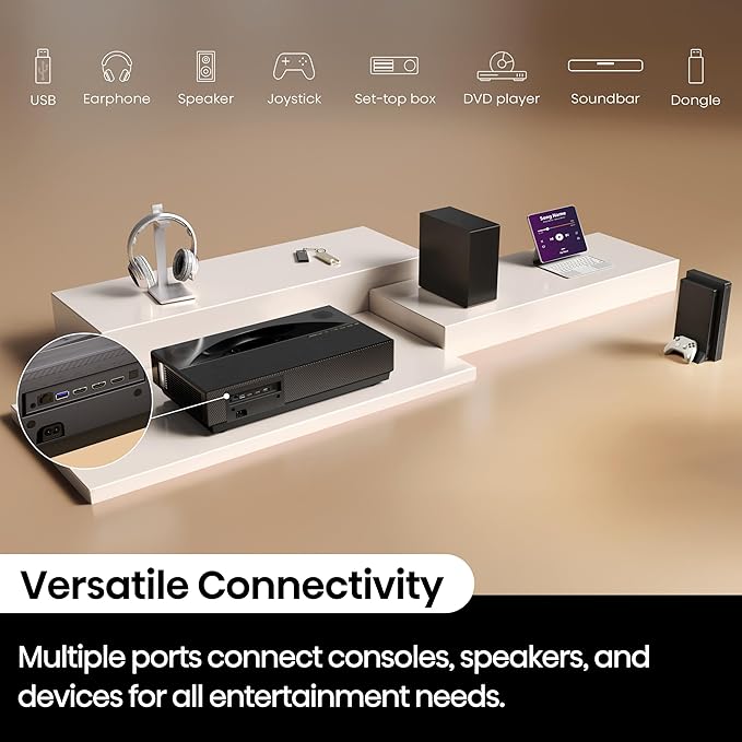 Hisense PT1 Ultra Short Throw Triple Laser Projector, 4K UHD, Google TV, 80'' - 150'', 2500 Lumens, 3000:1 Contrast, IMAX Enhanced, Dolby Vision & Atmos, 3D, 240 High Refresh Rate