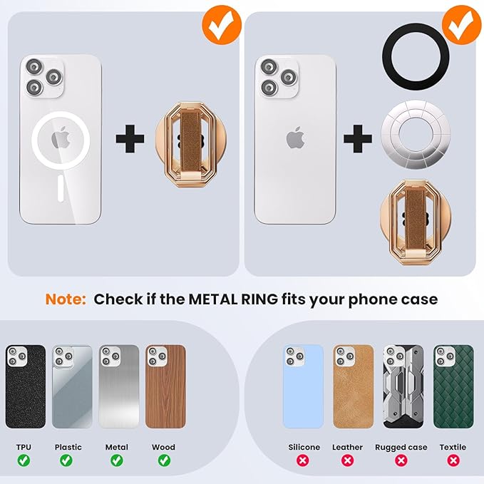(2025 Newest) 4-in-1 Magnetic Phone Grip Stand for MagSafe with Finger Strap Loop,Removable Ring Holder for iPhone 17 Pro Max 16 15 14 13 12,Kickstand for Hands-Free View at Home Work Travel,Rose Gold