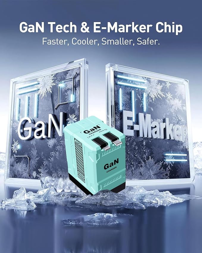 W&O 45W GaN Charger Fast Charging,Retractable Phone Charger Wall Plug with Lightening and Type-C Cables,for iPhone16/15/14/13/12/11 Series, Galaxy S25 24,Android and More (Blue)