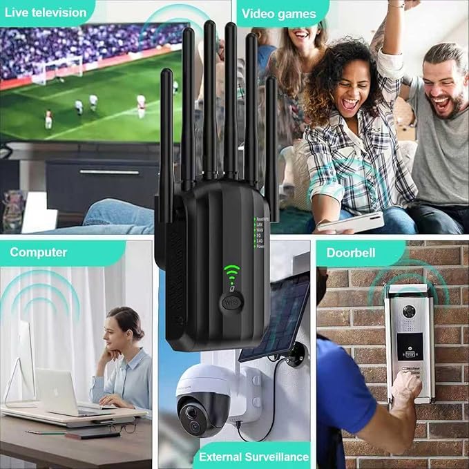 WiFi Extender,WiFi Extender Signal Booster for Home Covers up to 10000 sq.ft & 88+ Devices, New 6X Faster Wireless WiFi Repeater with Ethernet Port, WiFi Booster Compatible with All Routers (Black)