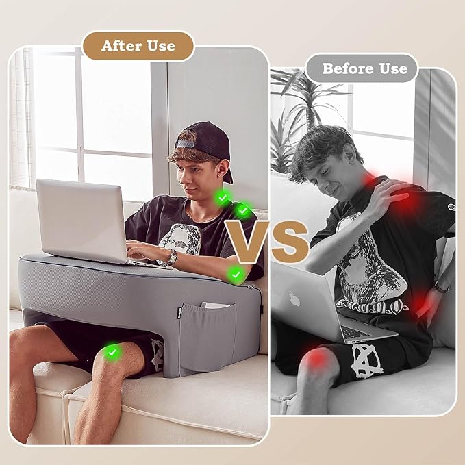Lap Desk for Adults, Gaming Pillow, Reading Pillow, Lap Desk, Laptop Desk Pillow, Couch Reading Pillow, Memory Foam Bed Rest Pillow for Reading, Laptop Stand for Bed(Grey)