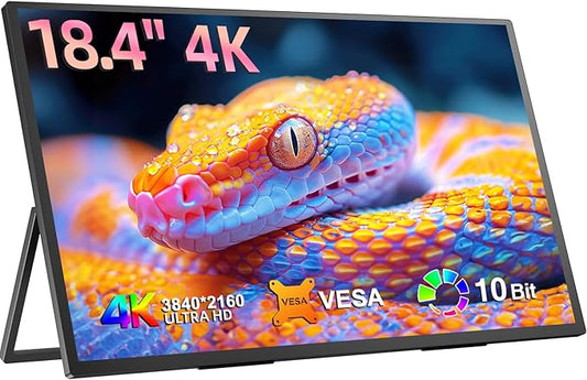 EVICIV 4K Portable Monitor, 18.4 inch 3840x2160 UHD with VESA & Stand 180° Adjustable, 100% sRGB HDR FreeSync Ultra-Slim & Lightweight IPS, Travel Second Monitor for Laptop Computer