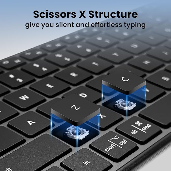 Wireless Bluetooth Keyboard, 3-Device Free Switching (2.4G+BT), Ultra-Slim Compact Wireless Keyboard Quiet Typing for PC/Laptop/Smart TV/Phone,12 Multimedia Keys