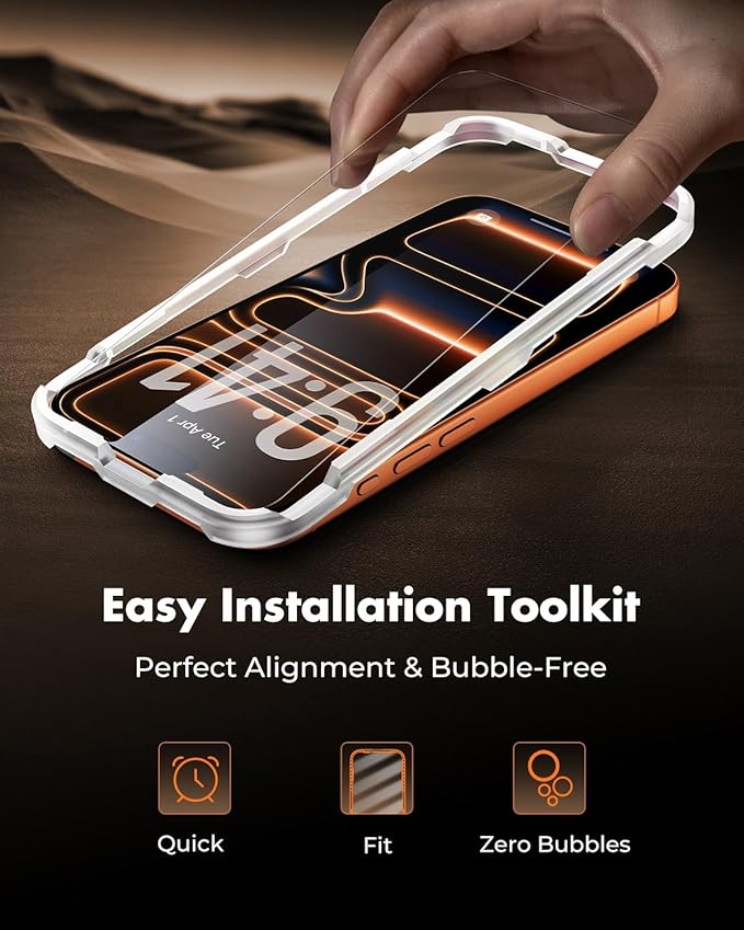 UNBREAKcable 3-Pack Screen Protector for iPhone 17 Pro Max, Double Shatterproof Tempered Glass [Easy Installation Frame] [9H Hardness] [99.99% HD Clear] [Case Friendly] for iPhone 6.9 inch