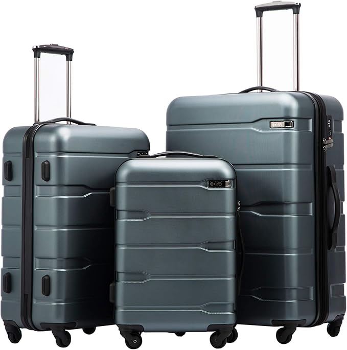 Coolife Luggage Expandable 3 Piece Sets PC+ABS Spinner Suitcase 20 inch 24 inch 28 inch (Teal., 3 piece set)