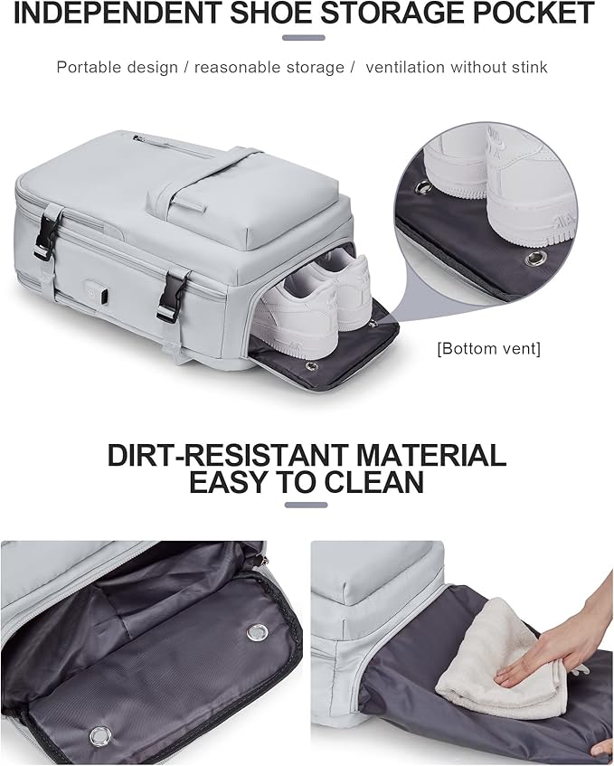 Carry On Backpack for Women, Airline Approved Personal Item Large Travel Backpack Flight Approved, Waterproof Laptop Bag Business Work Gym Backpacks Men Grey Mochila De Viaje