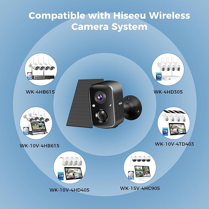 Hiseeu Security Cameras Wireless Outdoor, Solar Powered 3K 4MP Surveillance WiFi Cameras for Home Security Outside, PIR/AI Motion Detection, Waterproof, Color Night Vision, 2-Way Audio, Black