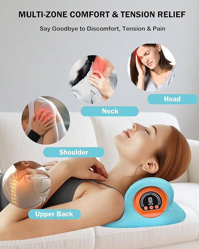 3-in-1 Neck Massager,Neck Massager Pillow with Heat,Pulse,Vibration,3 Modes Neck and Shoulder Massager for Pain Relief Deep Tissue Relaxation,Shoulder,Back Comfort