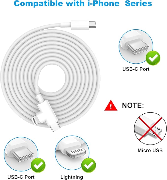 30W iPhone 17/16/15/14/13/12 Charger Fast Charging Block with 6FT Long C to Type C& Lightning Cable.Fast Charging for All iPhone/iPad and Galaxy Series (White 2)