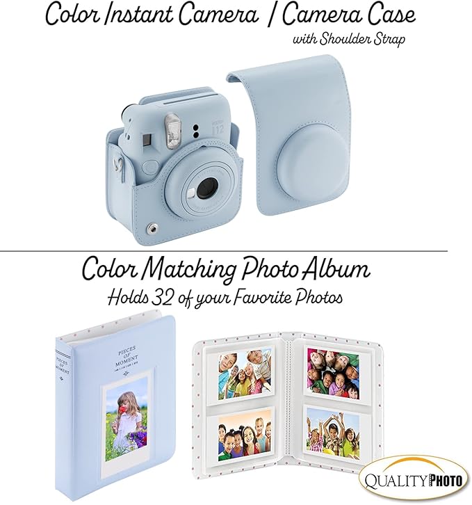 Fujifilm Instax Mini 12 Instant Camera + 60 Photo Prints + Quality Photo Value Bundle, Case, Decoration Stickers, Frames, Photo Album, (Pastel Blue)
