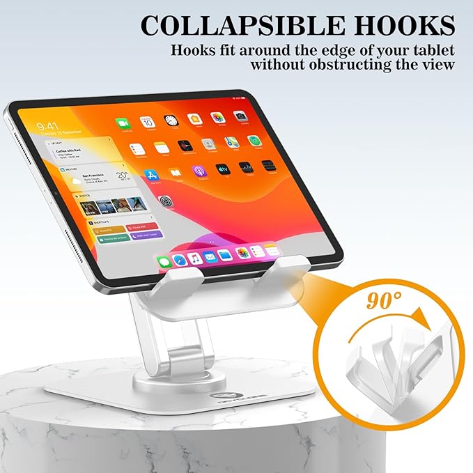 OCYCLONE for iPad Stand for Desk 360 Rotating Adjustable Portable Monitor Tablet Holder, White