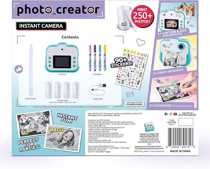 Canal Toys Photo Creator Instant Print Camera – Photo, Selfie and Video – Thermal Paper for 250 Photos – LCD Screen. 8+