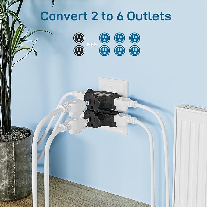 K KASONIC - 3-Outlet Grounding Adapter, [UL Listed] Plug Extender, Heavy-Duty Grounded Power Tap - 3 Pack (Black)