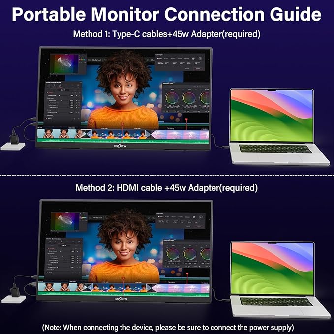 InnoView 23.8 Inch 2K 100Hz Large Portable Monitor ∆E<2 100% sRGB Fast IPS Portable Gaming Monitor QHD w/180° Adjustable Stand USB-C HDMI Laptop Monitor for PS5/4 Desktop MacBook Switch Xbox 2560X1440