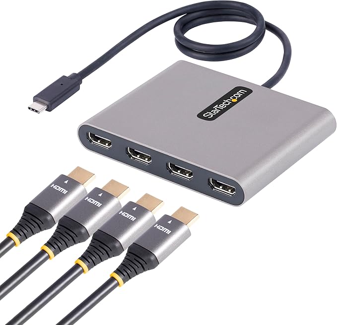 StarTech.com USB C to Quad HDMI Adapter, USB-C to 4x HDMI Monitor Converter for Windows, TAA (no support for macOS/ChromeOS/Linux)