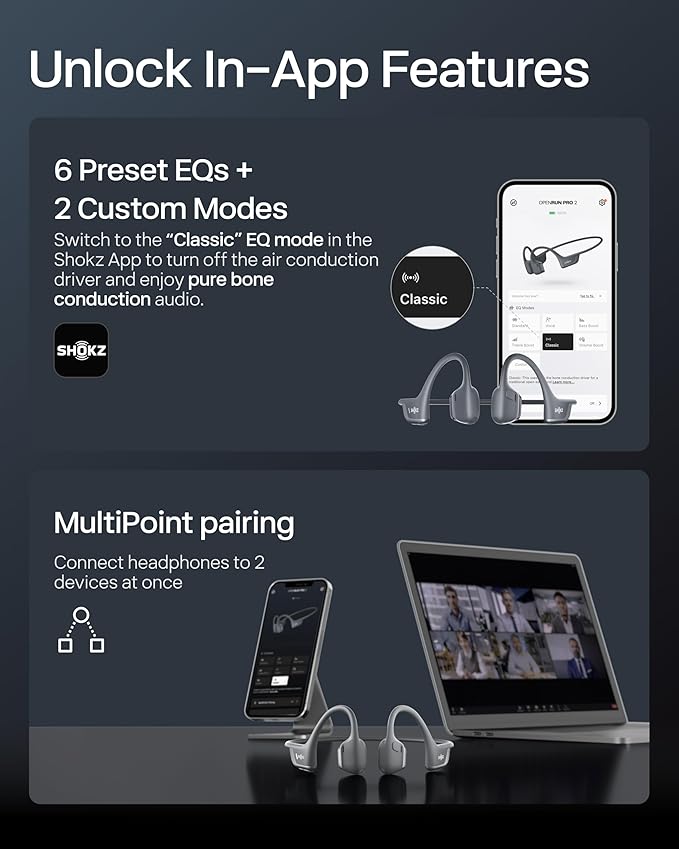 SHOKZ New OpenRun Pro 2- Bone Conduction Headphones, Open-Ear Bluetooth Wireless Sport Earphones for Running, Workouts - Sweat Resistant, Secure Comfortable Fit -Deep Bass, Smart Mic, Reflective Strip