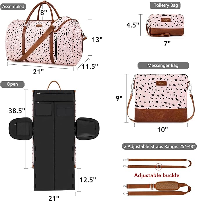 4pcs Convertible Garment Duffel Bag for Travel - 50L 2-in-1 Carry On Weekender Overnight Bag with Toiletry Bag, Fits Suits & Dresses, Trolley Sleeve, Hanging Suit Compartment, Waterproof Shoe Pocket