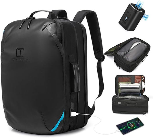 Vacuum Compression Backpack with Pump, Extra Large Capacity 45L Expandable Travel Backpack, Water Resistant 17.3" Laptop Backpack with USB Charging Port for Men & Women