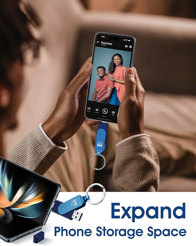 MOSDART 256GB Dual USB C Flash Drive, Speed Up to 150MB/S Type C 3.1 Thumb Drive with Keychain, for iPhone 15 and 16, Android Phone, iPad, MacBook, and Laptops, Navy Blue