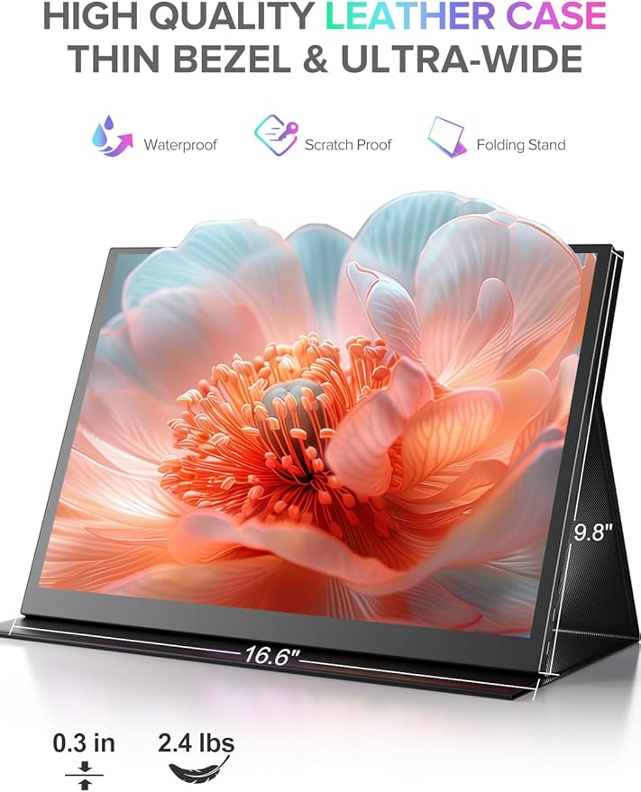 Newsoul 4K QLED Portable Monitor, 18.4" UHD 3840 * 2160 Laptop Monitor, 120% sRGB Large Portable Screen Built-in USB-C Mini HDMI with VESA & Cover Second Screen for Phone Game Console