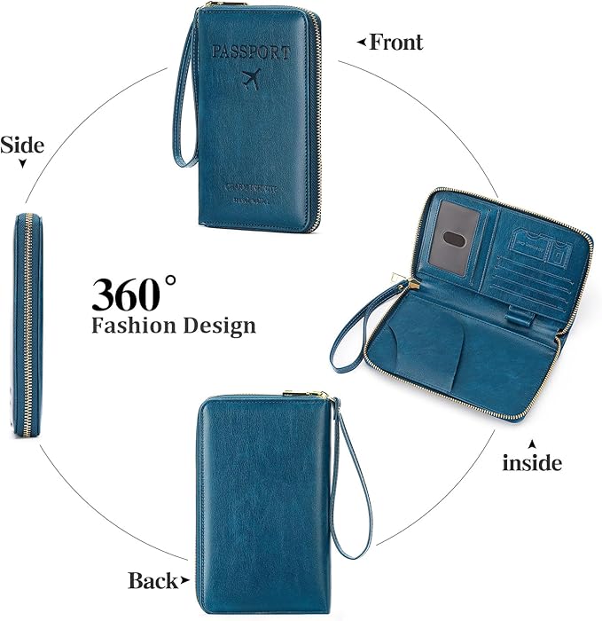 Leather RFID Blocking Passport Holder Travel Wallet, Passport Cover/Travel Wallet for Women/Men with