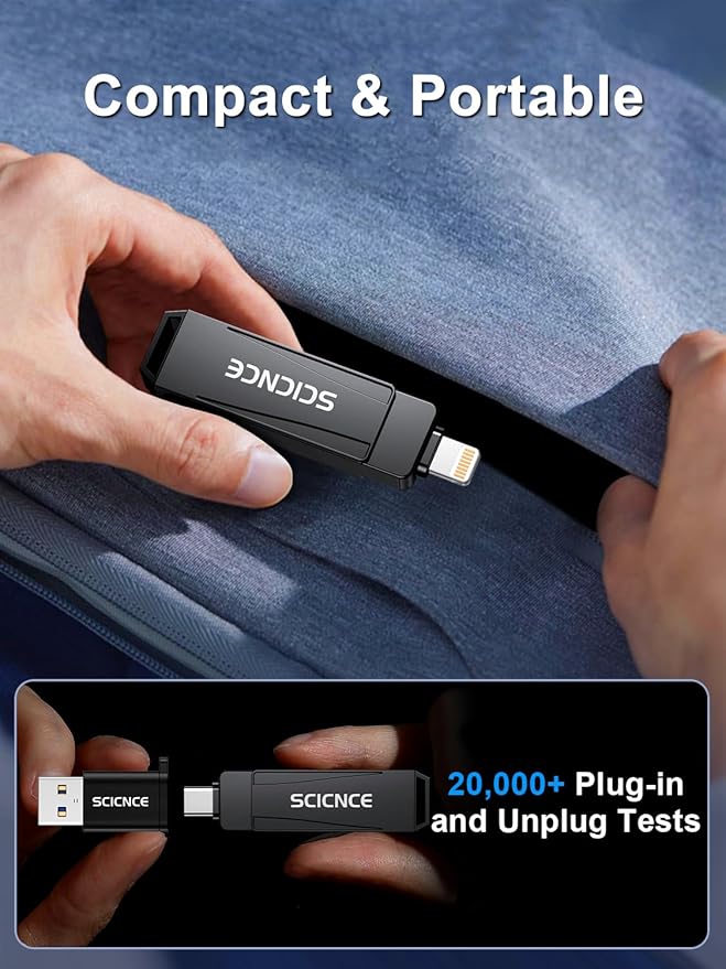 SCICNCE 512GB Flash Drive Intended for iPhone, USB Memory Stick Storage Backup for Photos Videos, Plug and Play No APP Required, Compatible with iPhone iPad Android and Computers (Metal Gray)