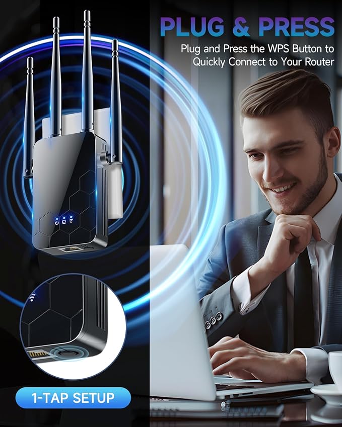 2025 WiFi Extender Internet Booster, 10000 Sq.ft Long Range Repeater Wireless Routers Amplifier, Mesh Wi-Fi 80% Faster | Broader Than Ever, Support More Network Devices at Home, 1-Tap Setup