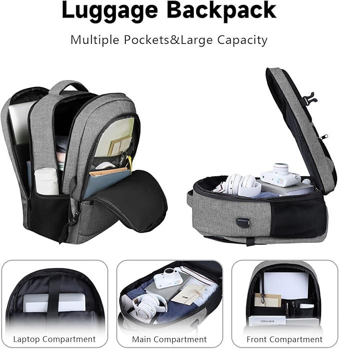 Lapsouno Business Laptop Backpack, Travel Backpack, 15.6 Inch Carry on Backpack, Anti-Theft College School Computer Backpack with USB Port, Gift for Men Women, Grey
