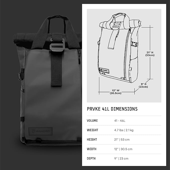 WANDRD PRVKE 41L, V3 Backpack: Weather-Resistant Travel & Camera Backpack with Laptop Sleeve, Quick Side Access, Clamshell Opening – Ideal Photography & Travel Bag (Black)