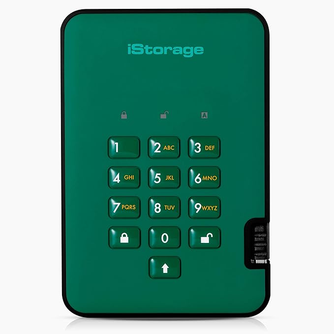 iStorage diskAshur2 SSD 1TB Green | Secure portable solid state drive | Password protected | Dust & water resistant | Hardware Encryption