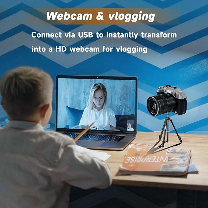 4K 75MP Digital Camera for Photography, Camera for Vlogging, 10X Optical Zoom, Auto Focus, WiFi, 3" Flip Touchscreen, 2 Batteries, Lens Hood, Tripod, Remote & Strap