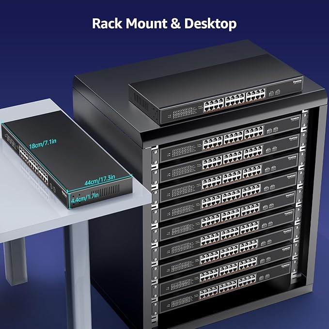 26 Port 2.5G Umanaged Ethernet Switch, 24 x 2.5Gb Base-T Ports, 2 x 10G SFP+, Compatible with 100/1000/2500Mbps, Metal Fanless, Desktop/Rack Mount YuanLey 2.5Gbe Network Switch for Wireless AP, PC