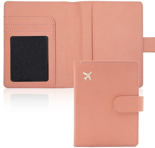 Deziliao Faux Leather Passport and Vaccine Card Holder, Pink, Waterproof, Rfid Blocking, Slim, Unisex