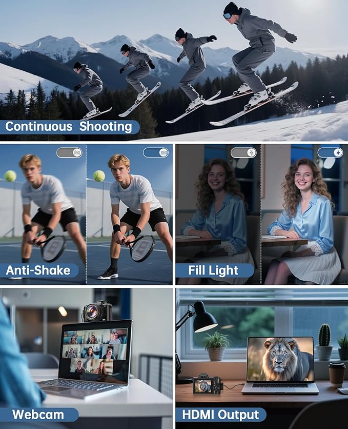 8K Digital Cameras for Photography - Autofocus 88MP WiFi Profession Camera with Dual-Lens - 16X Digital Zoom Photography Camera for YouTube with Lens Hood, Touch Screen, 2 Batteries & Charging Stand