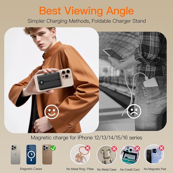 Magnetic Portable Charger, 16800mAh Wireless Power Bank, with 20W USB-C Fast Charging and LED Digital Display Magnetic Battery Pack, Compatible with iPhone 16/15/14/13/12 Full Series (2025)