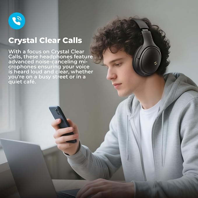 havit Active Noise Cancelling Headphones, Wireless Headphones Over Ear, Foldable Bluetooth 5.3 Over The Ear Headphone, 50H Playtime, HD Stereo Sound, Custom EQ via App for Travel, Office, Home