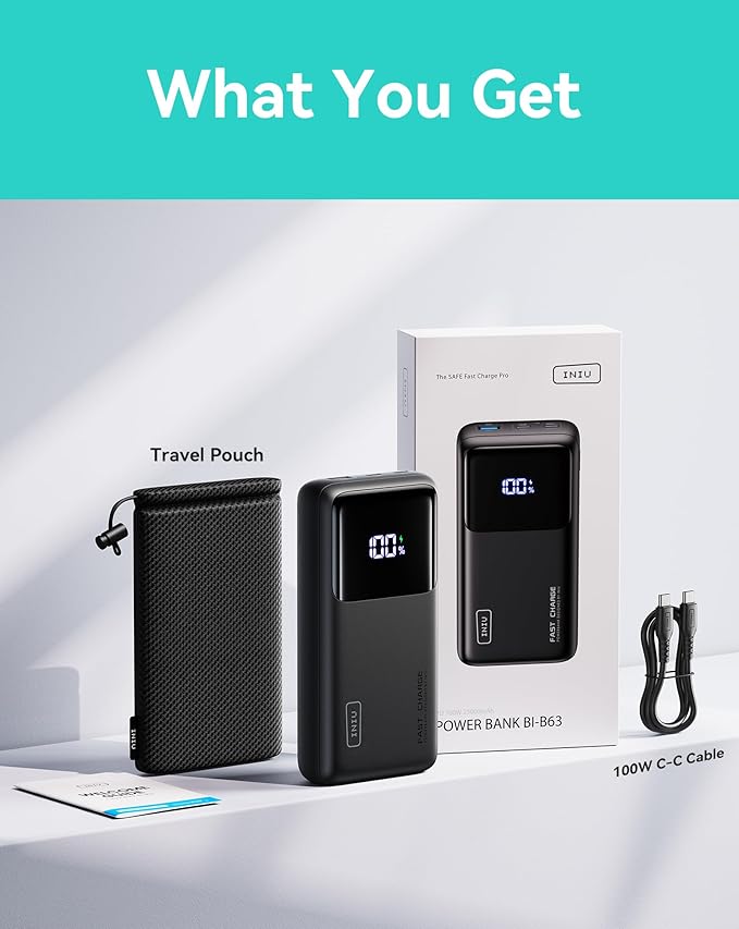 INIU Power Bank, 25000mAh 65W USB C Laptop Portable Charger, PD QC Fast Charging 3-Output External Battery Pack for Laptop MacBook Dell XPS iPad Tablet Steam Deck iPhone 15 14 13 Pro Samsung S22 etc